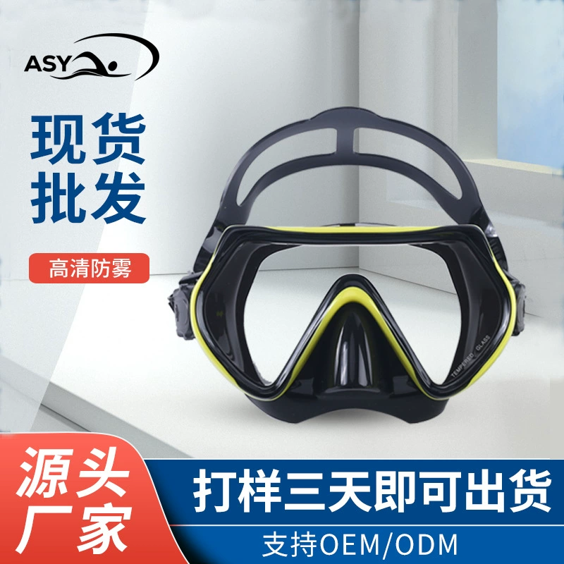 Cross-border adult anti-fog diving mask large frame beach snorkeling equipment tempered glass nose protection diving glasses