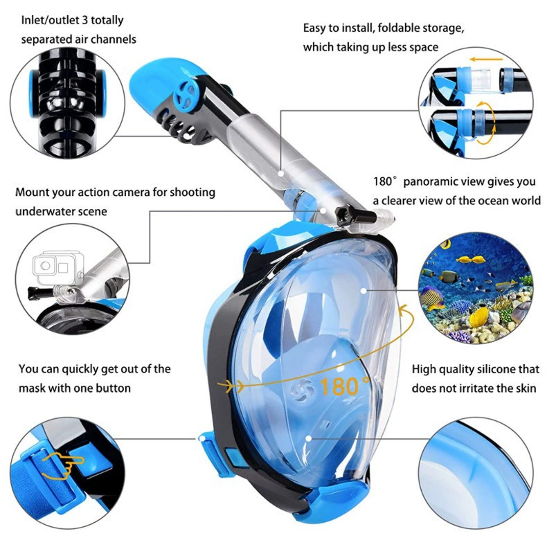 Factory direct selling diving goggles, fully dry snorkel, large frame equipment, silicone full-face mirror, snorkeling three-treasure suit for adults - Image 4