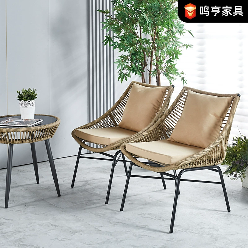Waterproof outdoor tables and chairs Internet celebrity balcony rattan chair coffee table three-piece set courtyard garden leisure rattan chair three-piece set
