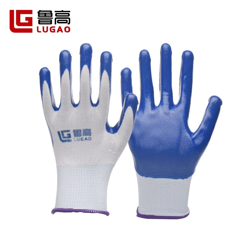 Wholesale nitrile labor protection gloves, work gloves for construction workers, white gauze and blue hanging rubber-dipped wear-resistant labor protection gloves - Image 2