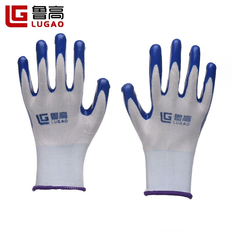 Wholesale nitrile labor protection gloves, work gloves for construction workers, white gauze and blue hanging rubber-dipped wear-resistant labor protection gloves - Image 3