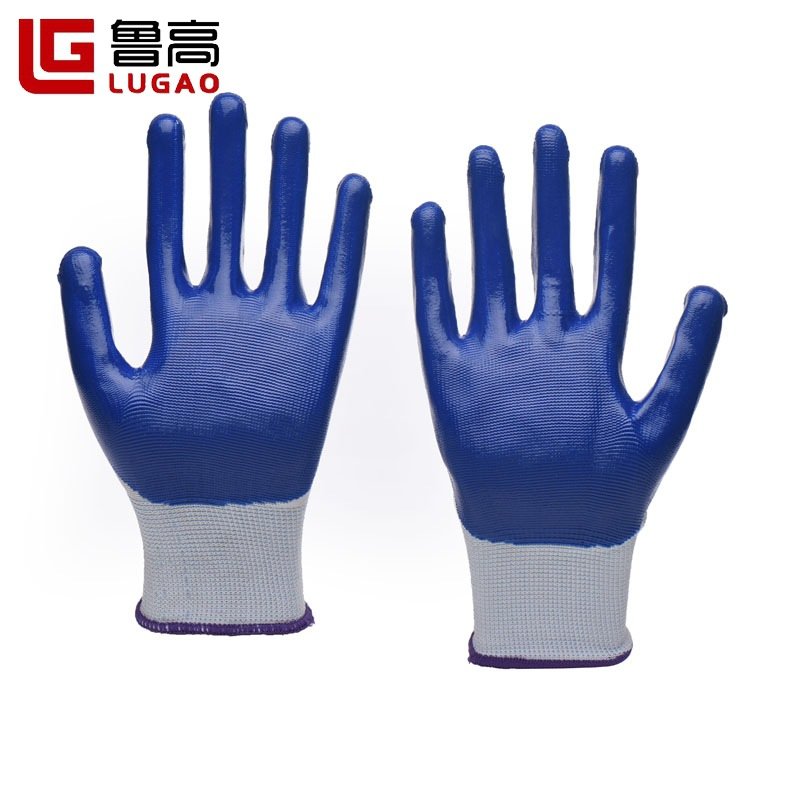 Wholesale nitrile labor protection gloves, work gloves for construction workers, white gauze and blue hanging rubber-dipped wear-resistant labor protection gloves - Image 4
