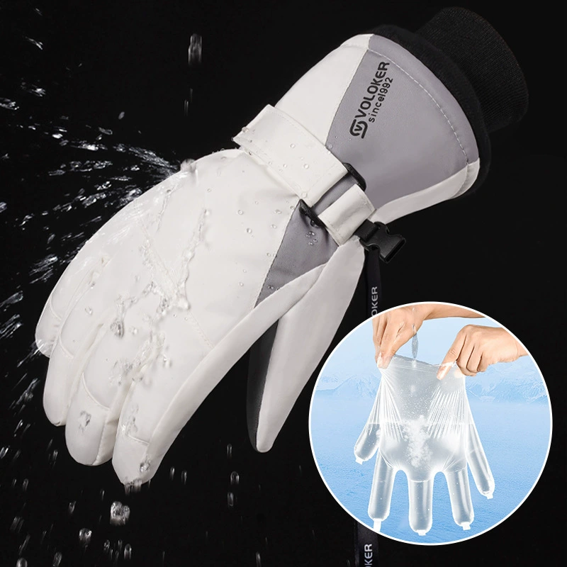 Ski gloves women's winter 3m cotton thermal gloves thickened velvet windproof and cold-proof men's cycling gloves - Image 2