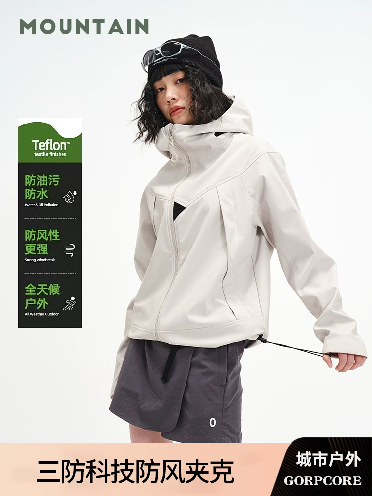 Soft shell jacket for women, windproof and waterproof, men’s spring and autumn single layer functional jacket, outdoor warm mountaineering clothing, customized