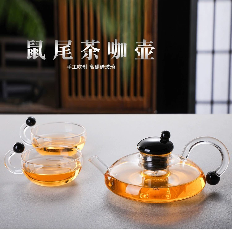 Rat tail pot teapot spot black tea cup boiling teapot filter tea set set transparent glass teapot