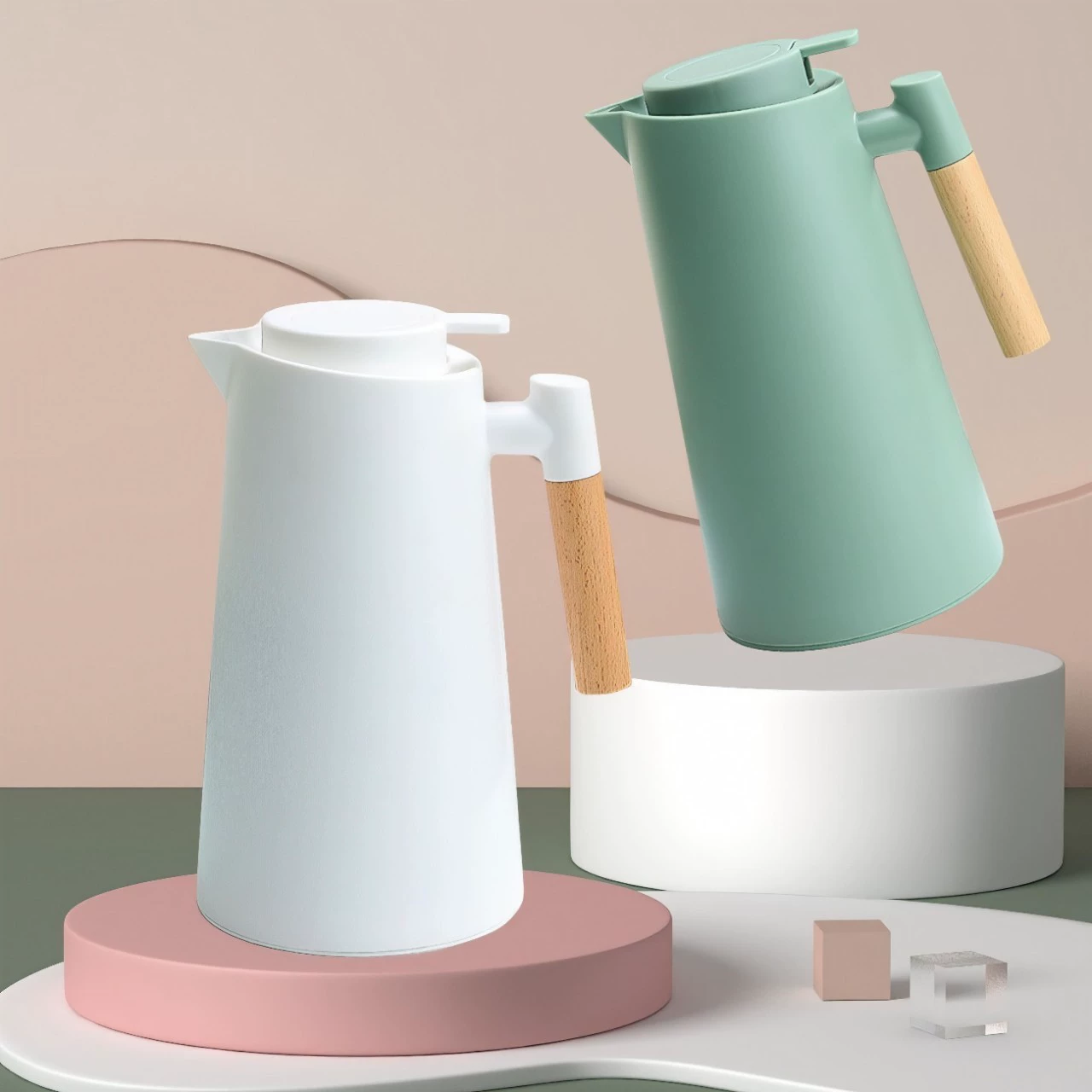 Cross-border large-capacity thermal kettle household press wooden handle glass liner hot water kettle smart thermal kettle wholesale