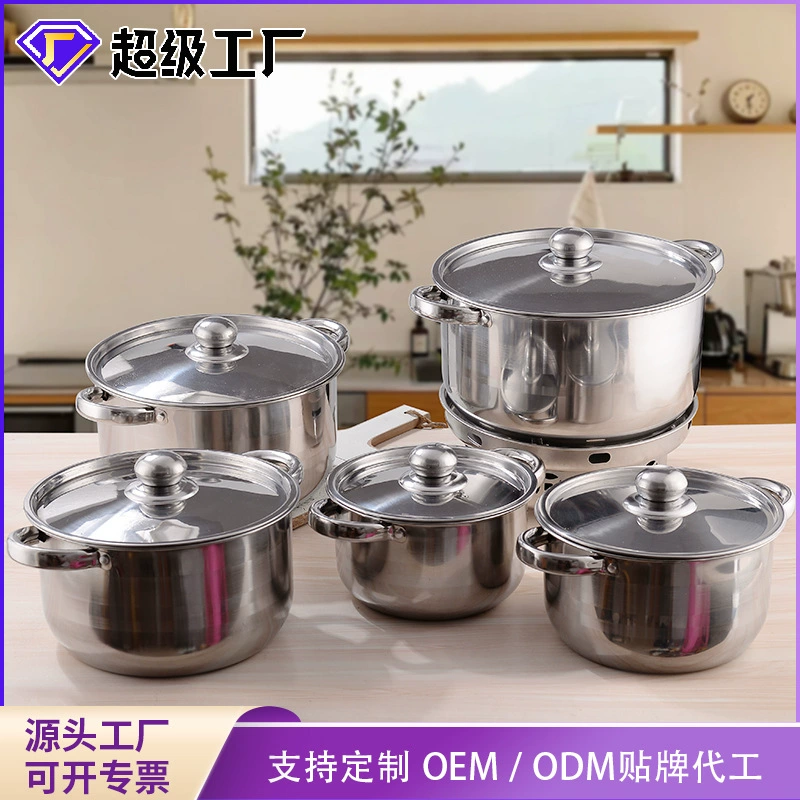 Amazon cross-border ten-piece stainless steel soup pot set gold-plated double-eared soup pot silver pot set with lid