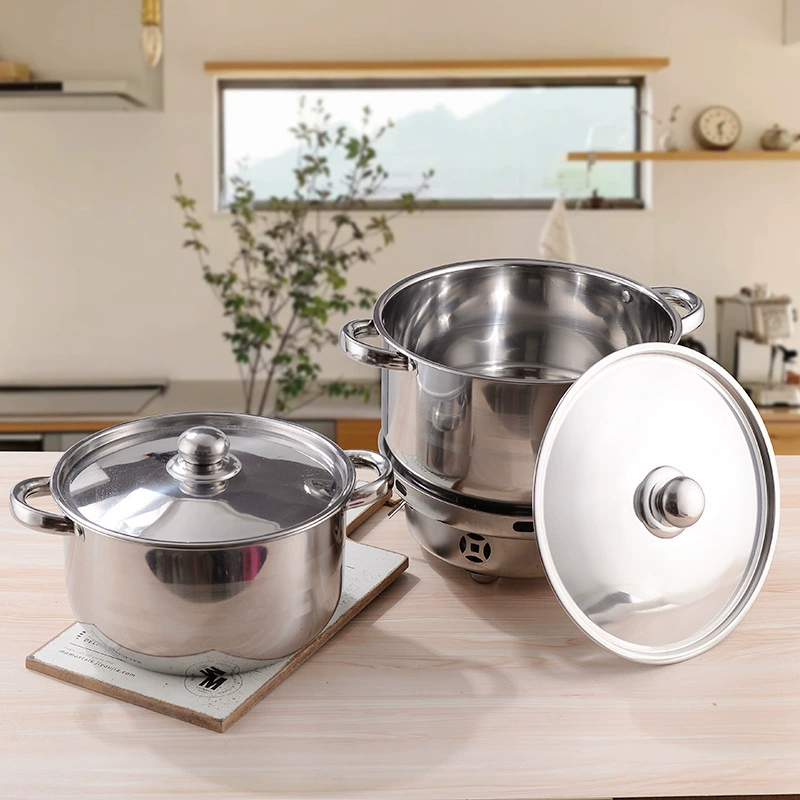 Amazon cross-border ten-piece stainless steel soup pot set gold-plated double-eared soup pot silver pot set with lid - Image 4