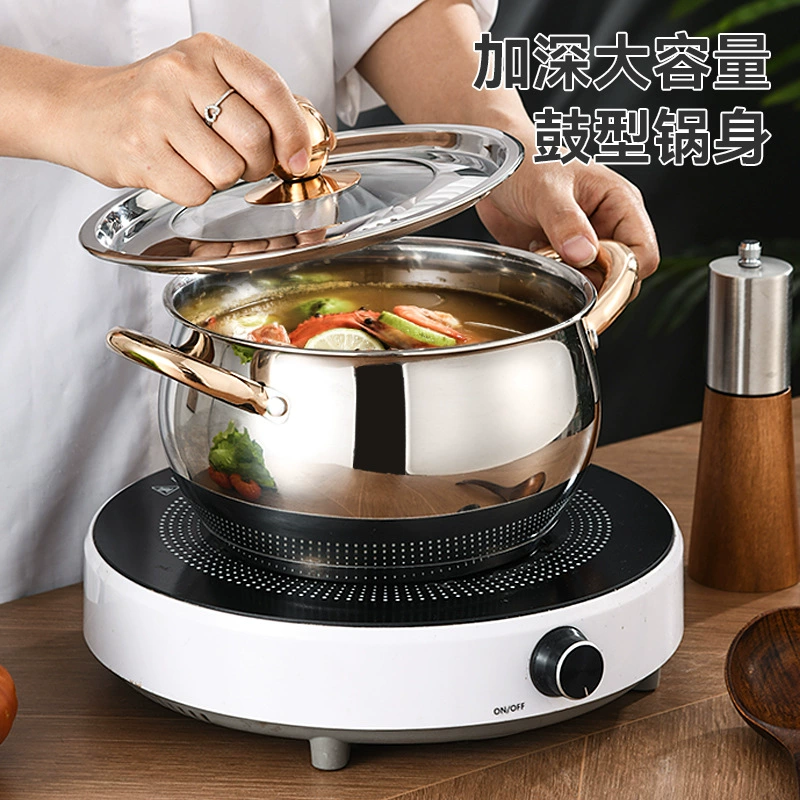 Cross-border foreign trade thickened compound bottom stainless steel belly-shaped soup pot set 6PCS rose gold handle household set pot soup pot - Image 2