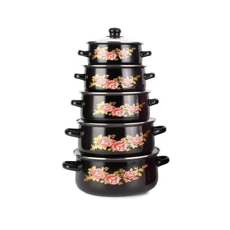 Enamel five-piece pot enamel soup pot stew pot burning pot glass lid 16/18/20/22/24cm European and American exports