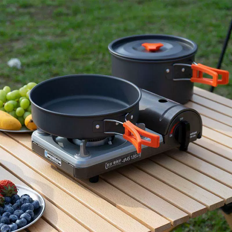Foldable storage outdoor picnic utensil set pot kettle frying pan soup pot lighter stove storage bag adapter supplies - Image 2