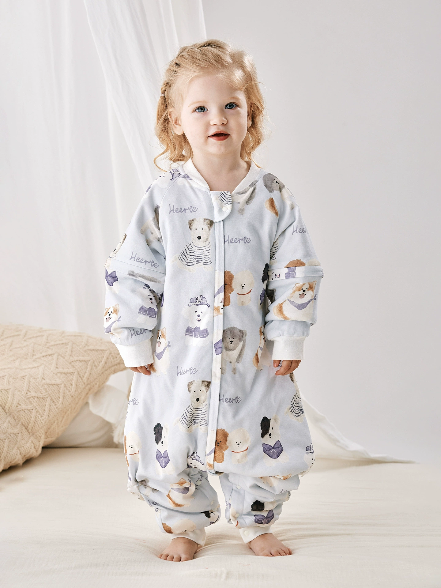 Baby sleeping bag 120g quilted with silk autumn and winter children’s long-sleeved split-leg sleeping bag anti-kick quilt Class A detachable sleeves