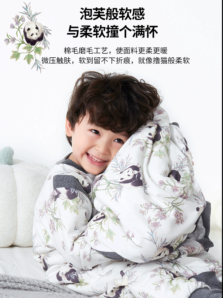 Quilted children's split-leg sleeping bag winter pure cotton thickened constant temperature jumpsuit infant antibacterial baby pajamas Category A - Image 2