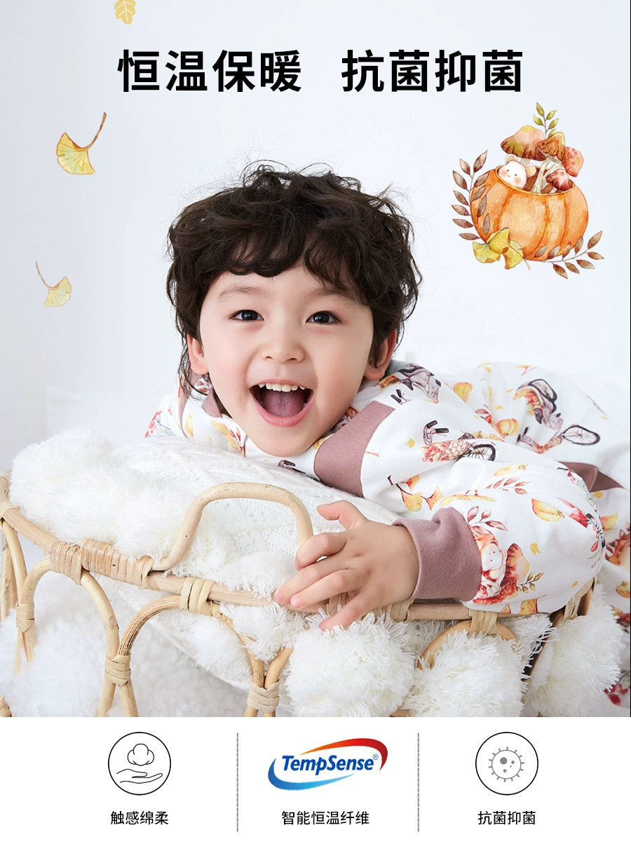 Quilted children's split-leg sleeping bag winter pure cotton thickened constant temperature jumpsuit infant antibacterial baby pajamas Category A - Image 3